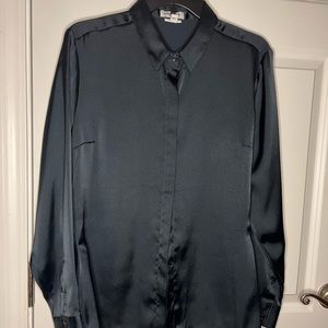 Medium green silk long sleeve blouse